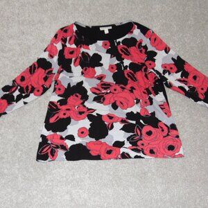 Dana Buchman Womens Long Sleeve Stretch Top Size XL Floral Multicolor Polyester